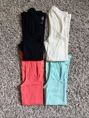 Ribbed Tank Tops - Black, White, Coral & Blue (4 Pack) NWOT!